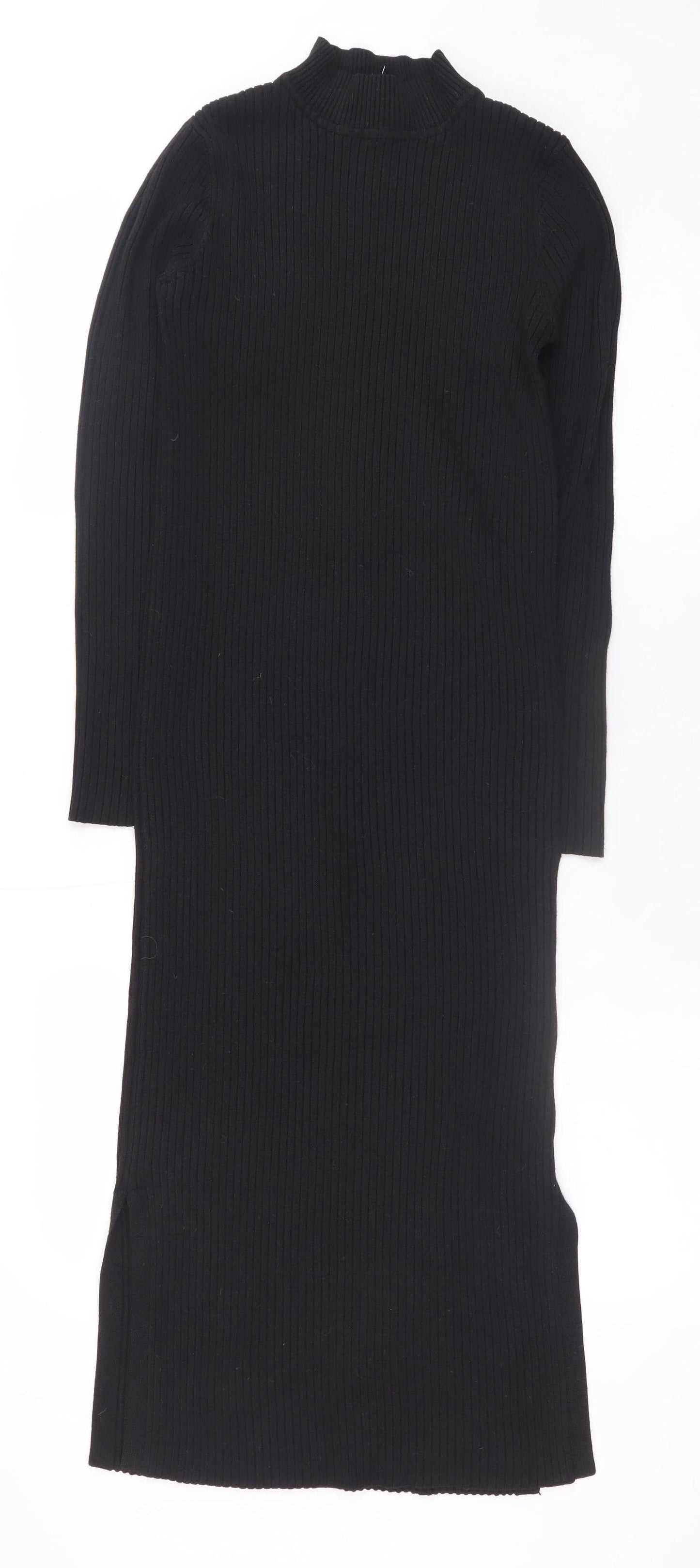 New Look Women’s Black Ribbed Knit Bodycon Midi Dress Size 12