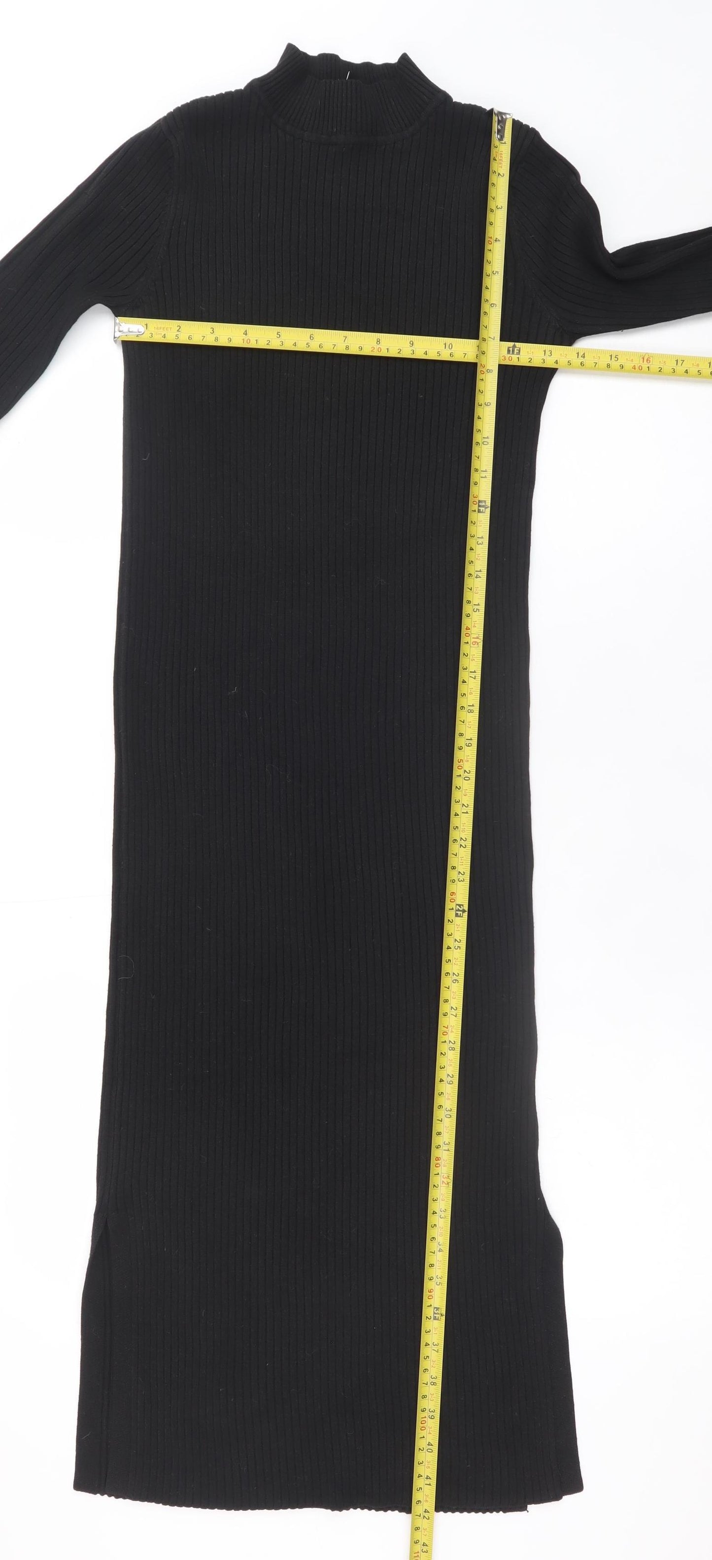 New Look Women’s Black Ribbed Knit Bodycon Midi Dress Size 12