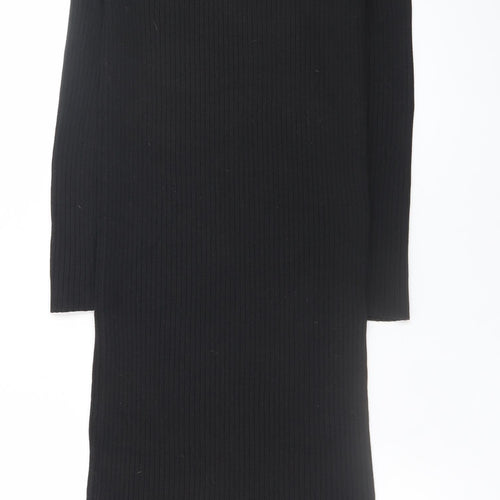 New Look Women’s Black Ribbed Knit Bodycon Midi Dress Size 12