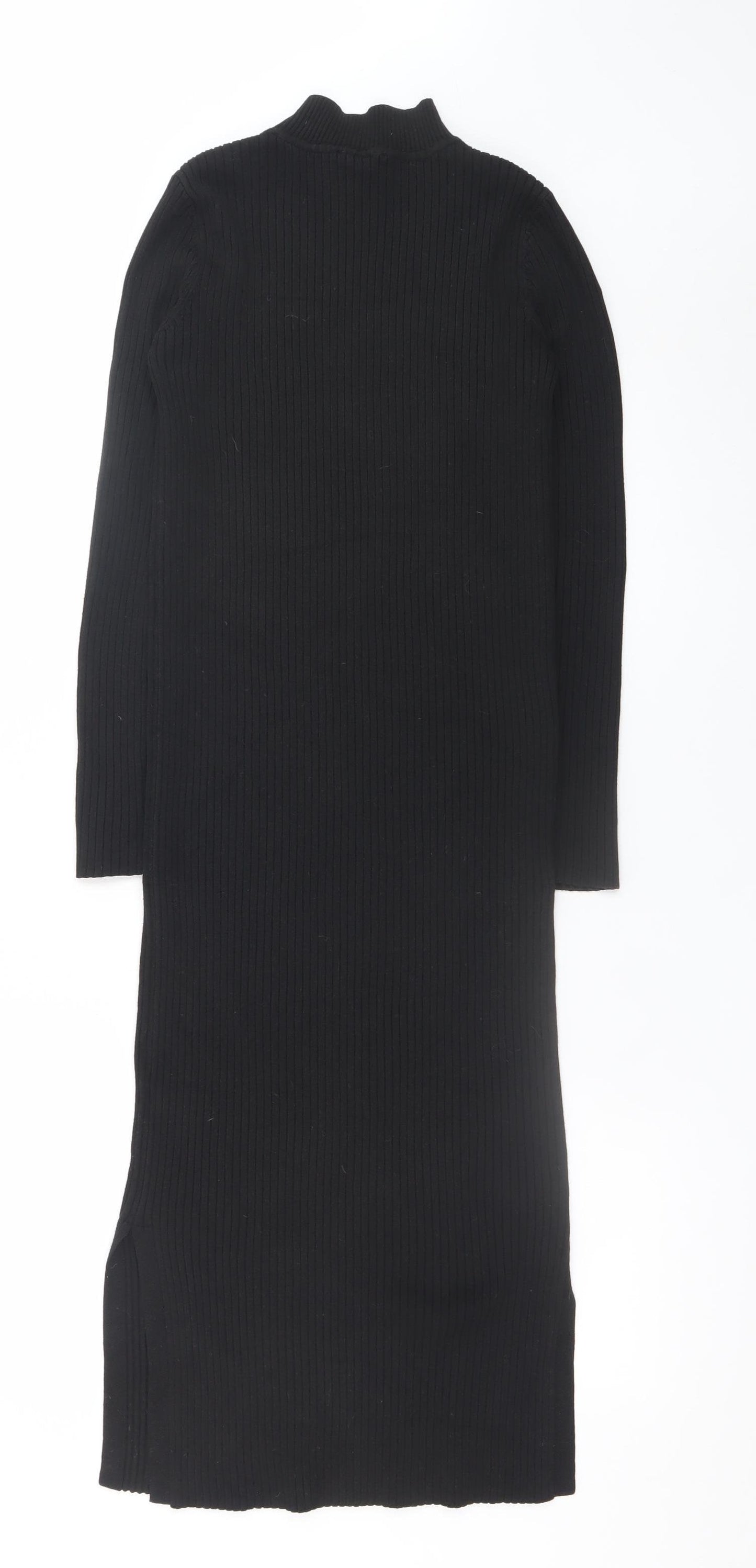 New Look Women’s Black Ribbed Knit Bodycon Midi Dress Size 12