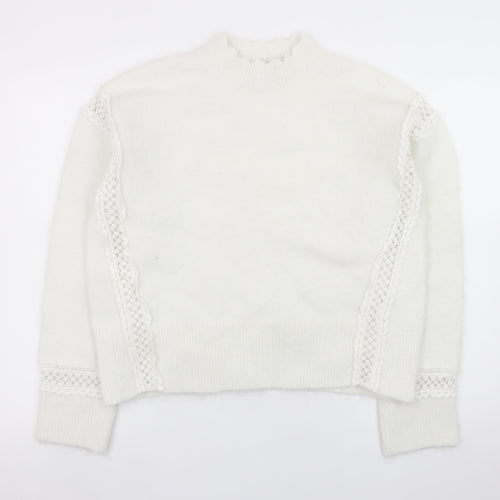 Marks and Spencer Women White Mock Neck Lace Knit Jumper Size M