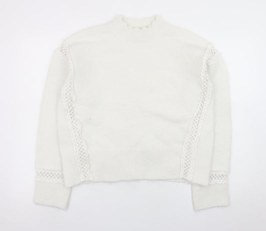 Marks and Spencer Women White Mock Neck Lace Knit Jumper Size M