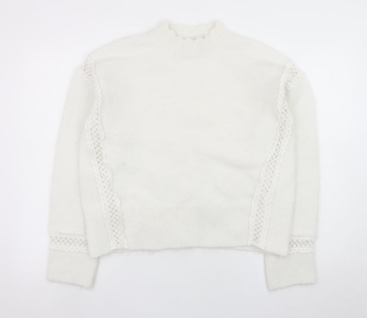 Marks and Spencer Women White Mock Neck Lace Knit Jumper Size M