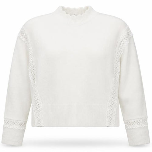 Marks and Spencer Women White Mock Neck Lace Knit Jumper Size M
