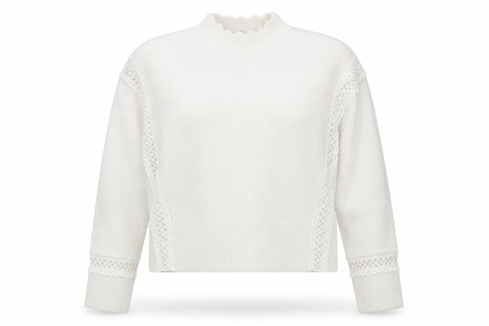 Marks and Spencer Women White Mock Neck Lace Knit Jumper Size M