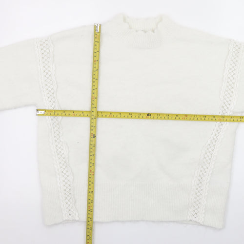 Marks and Spencer Women White Mock Neck Lace Knit Jumper Size M