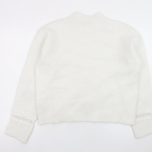 Marks and Spencer Women White Mock Neck Lace Knit Jumper Size M