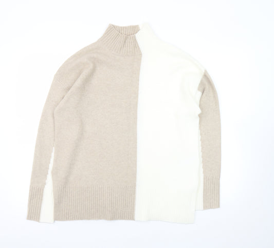 Reiss Women Beige Mock Neck Wool Blend Pullover Jumper M