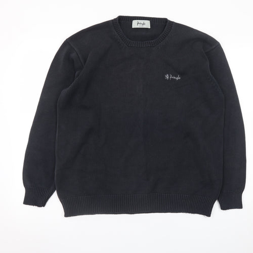 Pringle Mens Black Cotton Crew Neck Jumper Size L Classic Knit