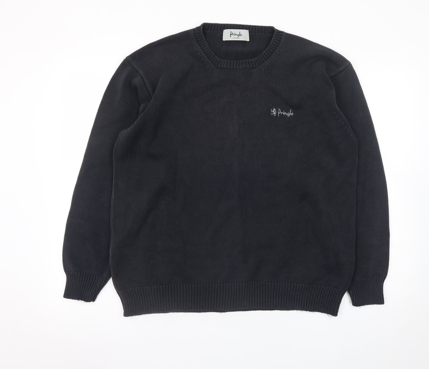 Pringle Mens Black Cotton Crew Neck Jumper Size L Classic Knit
