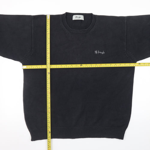Pringle Mens Black Cotton Crew Neck Jumper Size L Classic Knit