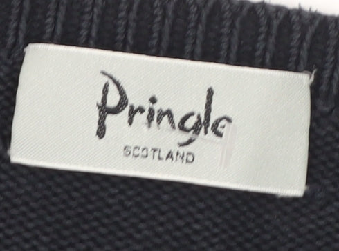 Pringle Mens Black Cotton Crew Neck Jumper Size L Classic Knit
