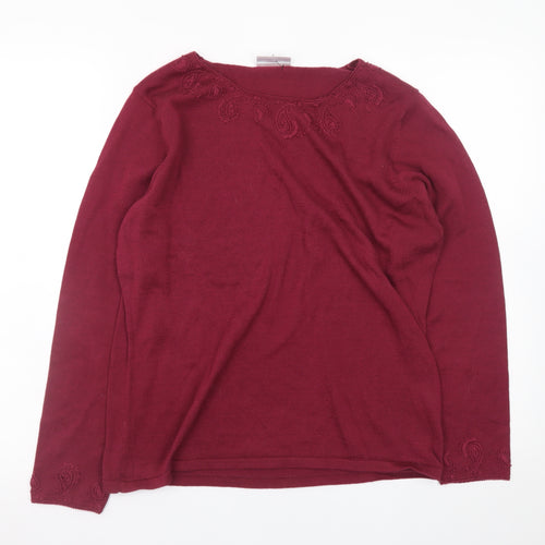 Cotswold Collections Women Red Cotton Knit Embroidered Jumper M