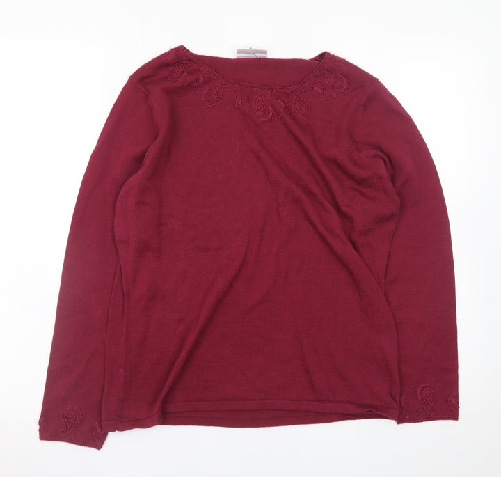 Cotswold Collections Women Red Cotton Knit Embroidered Jumper M