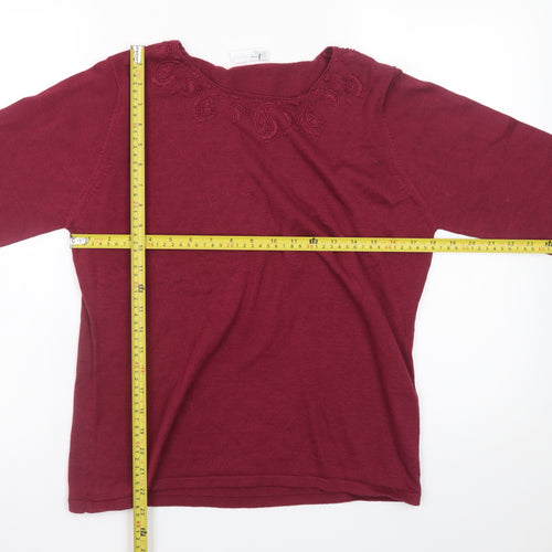 Cotswold Collections Women Red Cotton Knit Embroidered Jumper M
