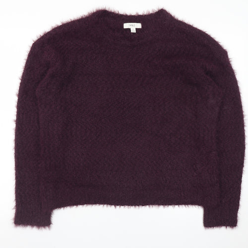 Marks and Spencer Women's Purple Fuzzy Knit Crew Neck Pullover Jumper M