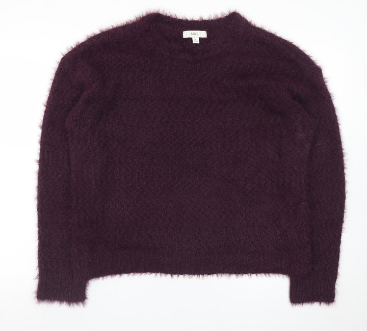 Marks and Spencer Women's Purple Fuzzy Knit Crew Neck Pullover Jumper M