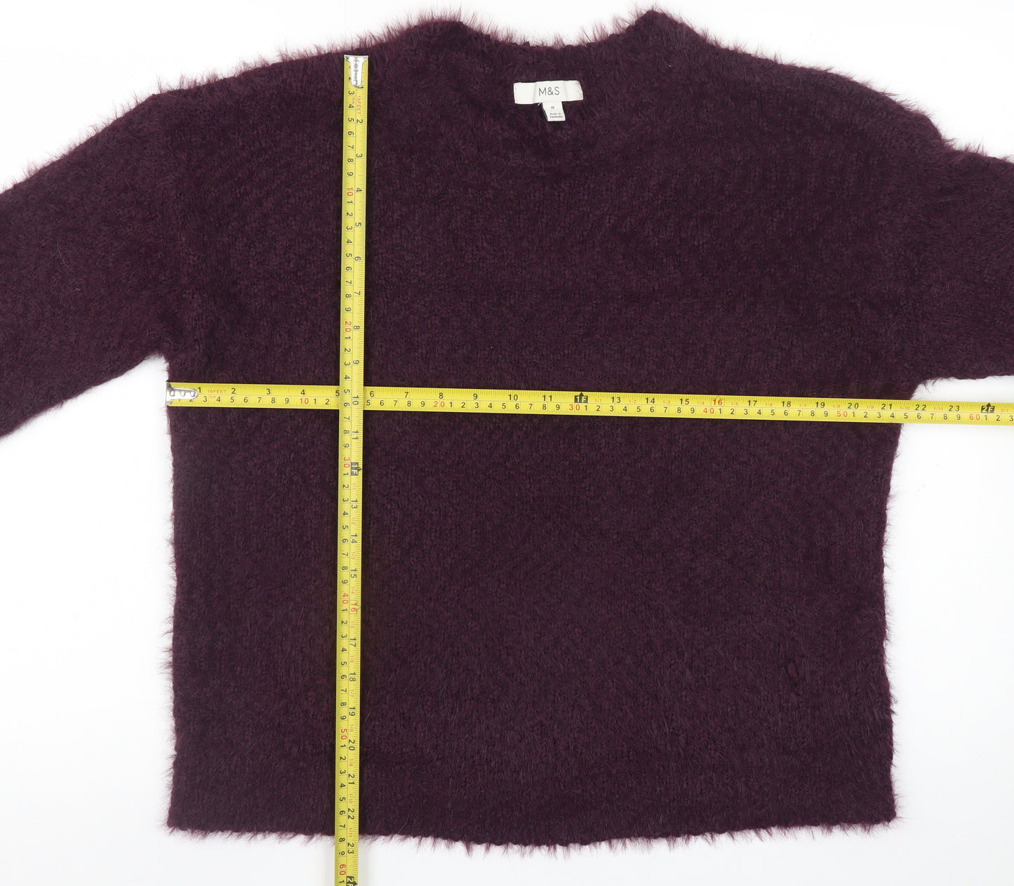 Marks and Spencer Women's Purple Fuzzy Knit Crew Neck Pullover Jumper M