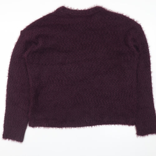 Marks and Spencer Women's Purple Fuzzy Knit Crew Neck Pullover Jumper M