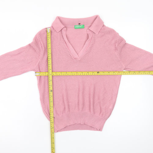 United Colors of Benetton Women’s Pink V-Neck Cotton Knit Jumper XS