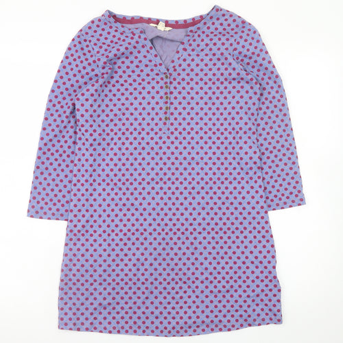 White Stuff Women Purple Polka Dot Shift Dress UK 8 Cotton 3/4 Sleeve