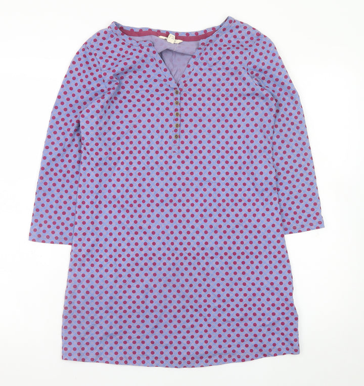 White Stuff Women Purple Polka Dot Shift Dress UK 8 Cotton 3/4 Sleeve