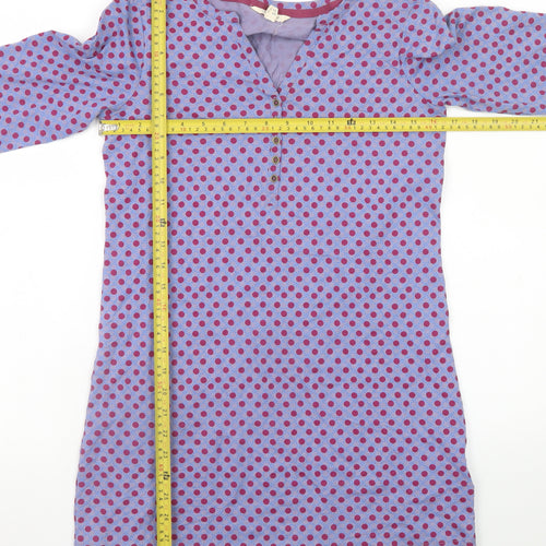 White Stuff Women Purple Polka Dot Shift Dress UK 8 Cotton 3/4 Sleeve