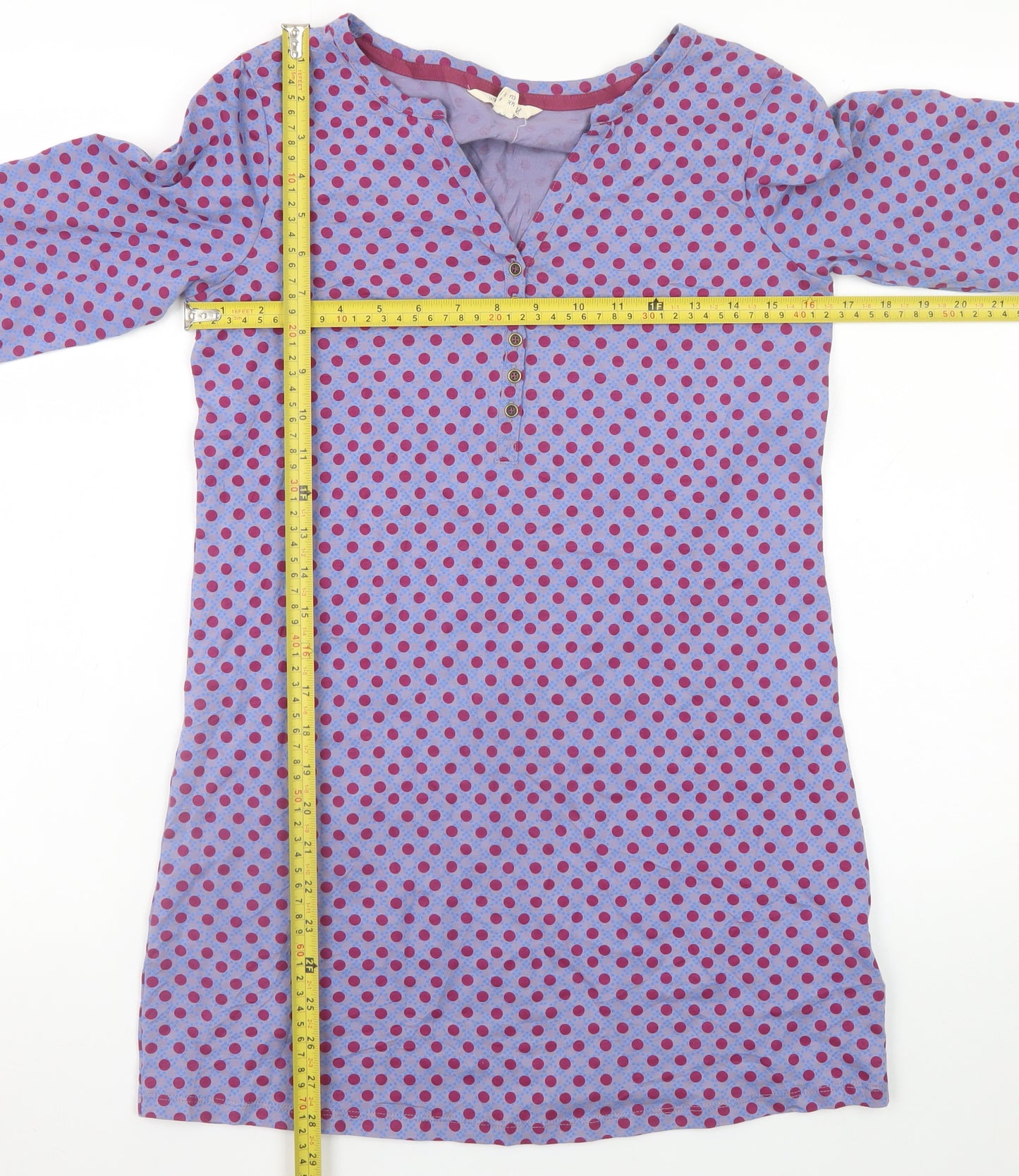 White Stuff Women Purple Polka Dot Shift Dress UK 8 Cotton 3/4 Sleeve