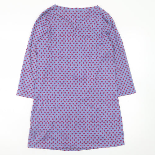 White Stuff Women Purple Polka Dot Shift Dress UK 8 Cotton 3/4 Sleeve
