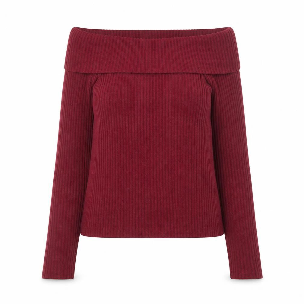 New Look Women's Burgundy Off Shoulder Ribbed Jumper Size 12