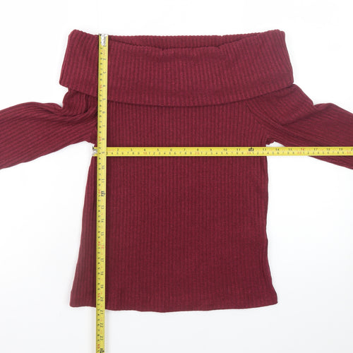 New Look Women's Burgundy Off Shoulder Ribbed Jumper Size 12