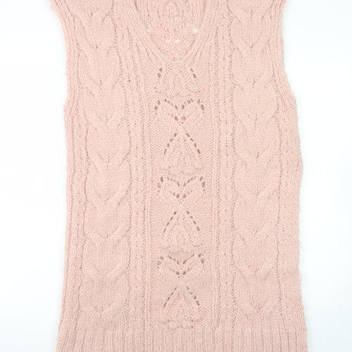 ZARA Women Pink Knit Sleeveless V-Neck Midi Dress M