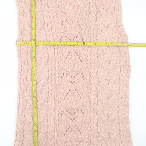 ZARA Women Pink Knit Sleeveless V-Neck Midi Dress M