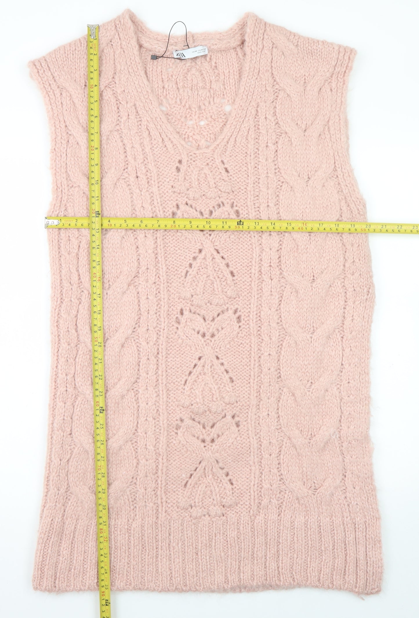 ZARA Women Pink Knit Sleeveless V-Neck Midi Dress M