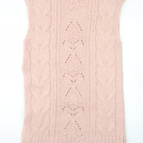 ZARA Women Pink Knit Sleeveless V-Neck Midi Dress M