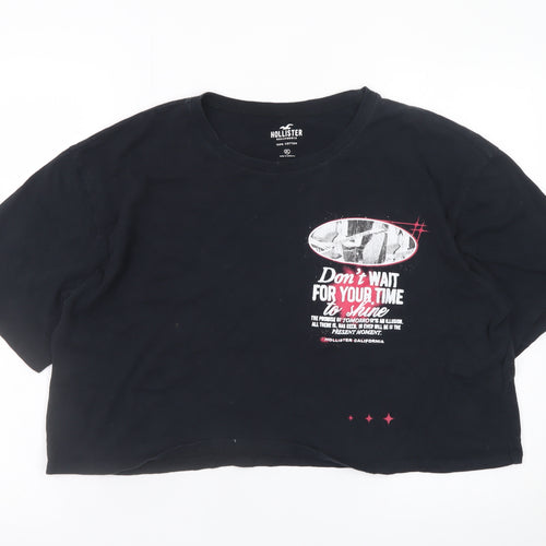 Hollister Womens Black Cropped T-Shirt XL Relaxed Cotton Quote Print
