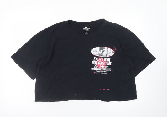 Hollister Womens Black Cropped T-Shirt XL Relaxed Cotton Quote Print