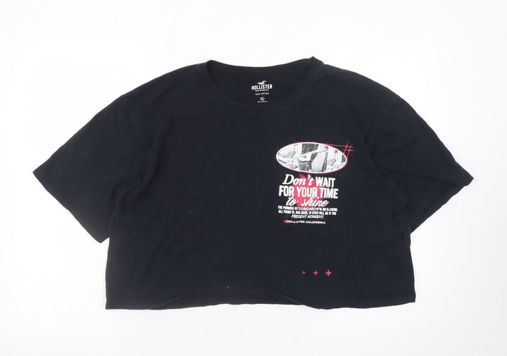 Hollister Womens Black Cropped T-Shirt XL Relaxed Cotton Quote Print