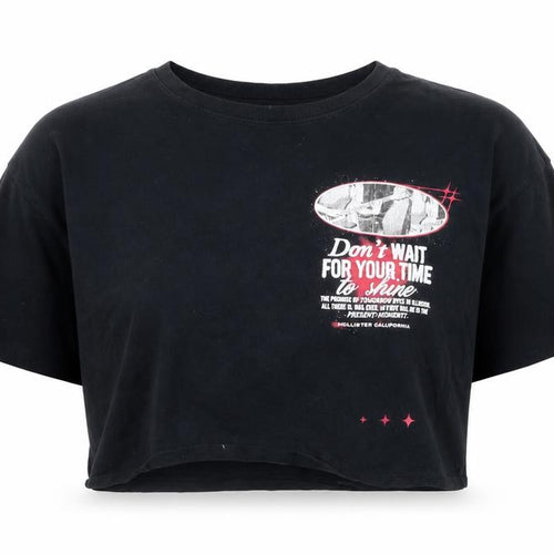 Hollister Womens Black Cropped T-Shirt XL Relaxed Cotton Quote Print