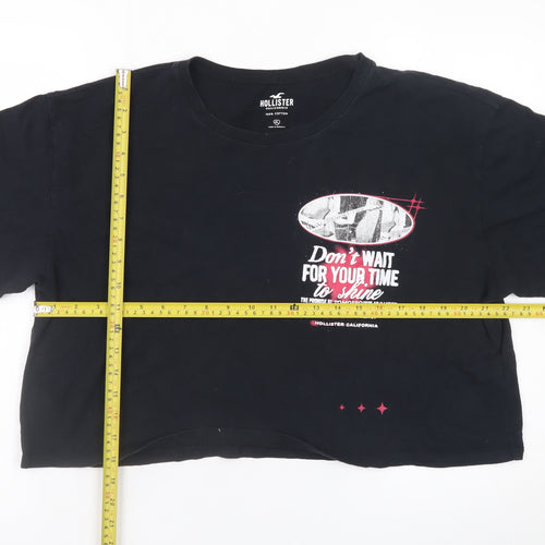 Hollister Womens Black Cropped T-Shirt XL Relaxed Cotton Quote Print