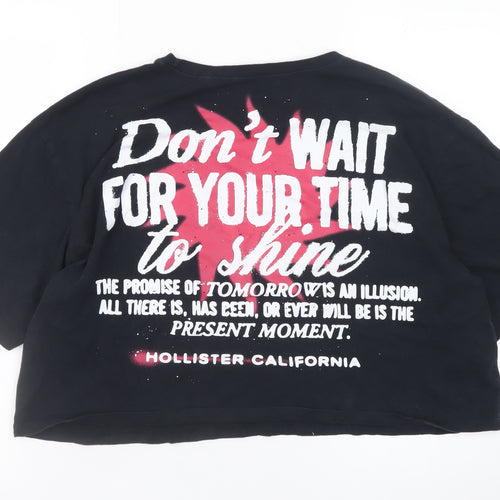 Hollister Womens Black Cropped T-Shirt XL Relaxed Cotton Quote Print
