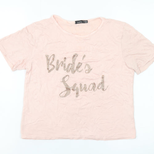 Boohoo Women's Pink Bride's Squad Cotton T-Shirt Size 12
