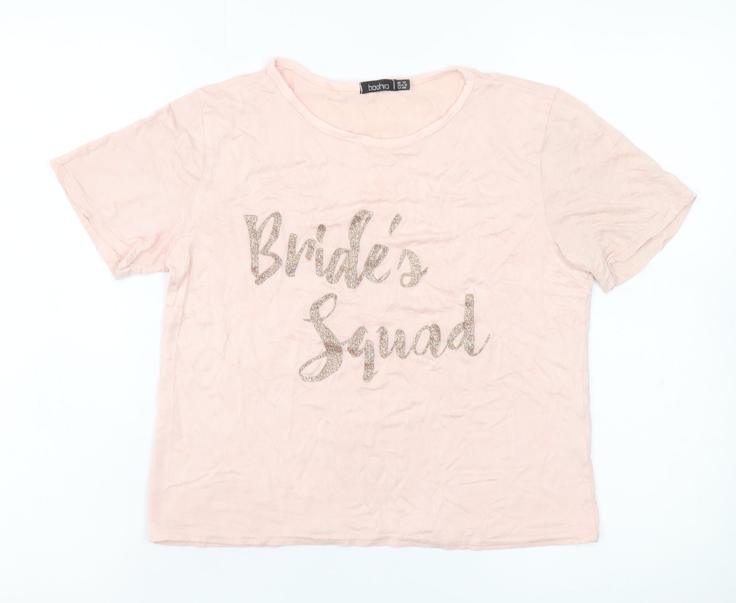 Boohoo Women's Pink Bride's Squad Cotton T-Shirt Size 12