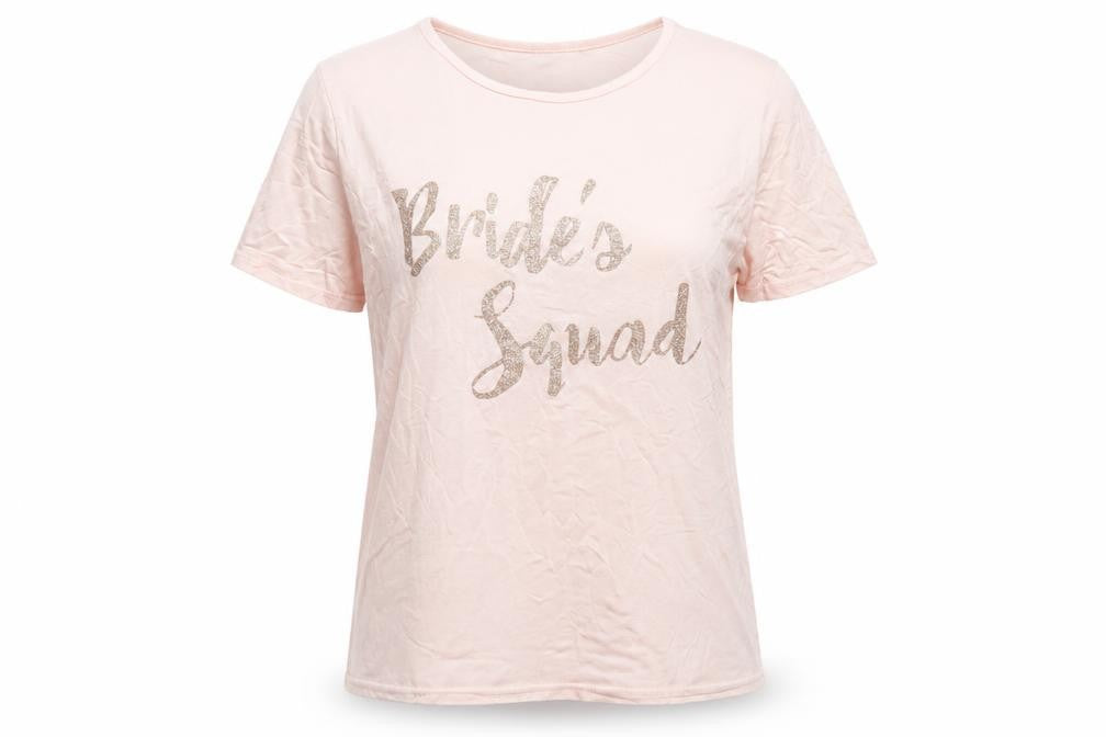 Boohoo Women's Pink Bride's Squad Cotton T-Shirt Size 12