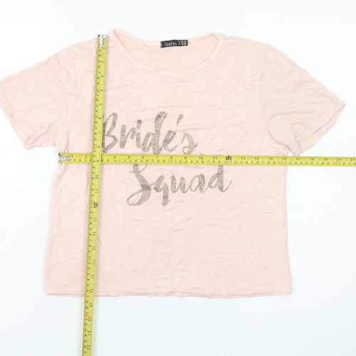 Boohoo Women's Pink Bride's Squad Cotton T-Shirt Size 12