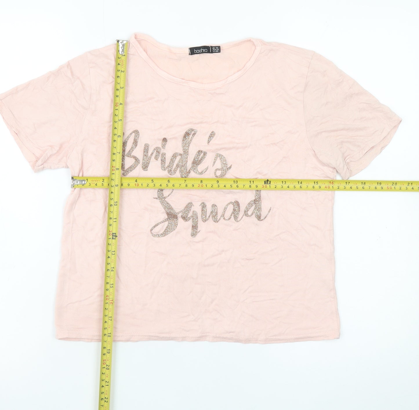 Boohoo Women's Pink Bride's Squad Cotton T-Shirt Size 12