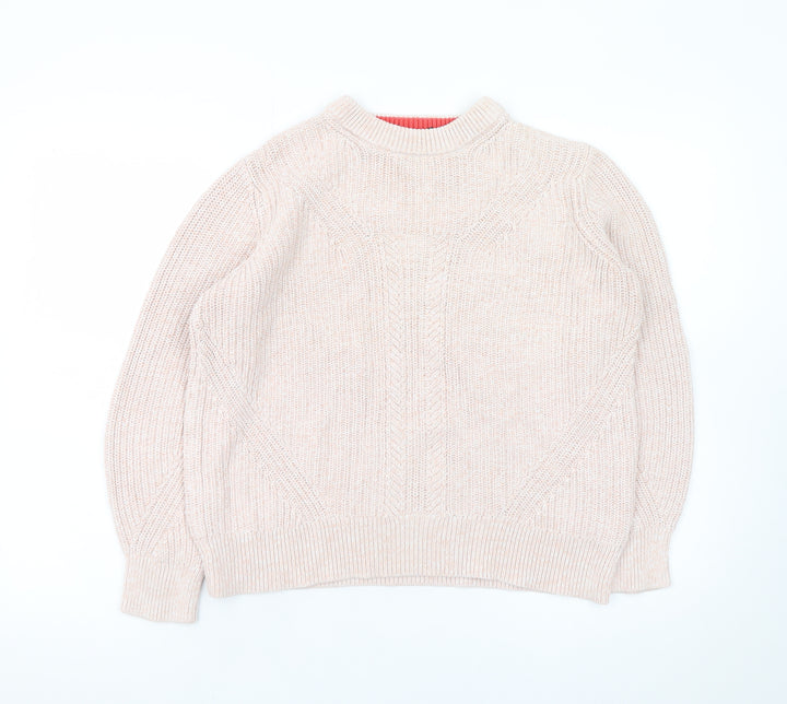 Marks and Spencer Women’s Beige Cotton Cable-Knit Mock Neck Jumper M