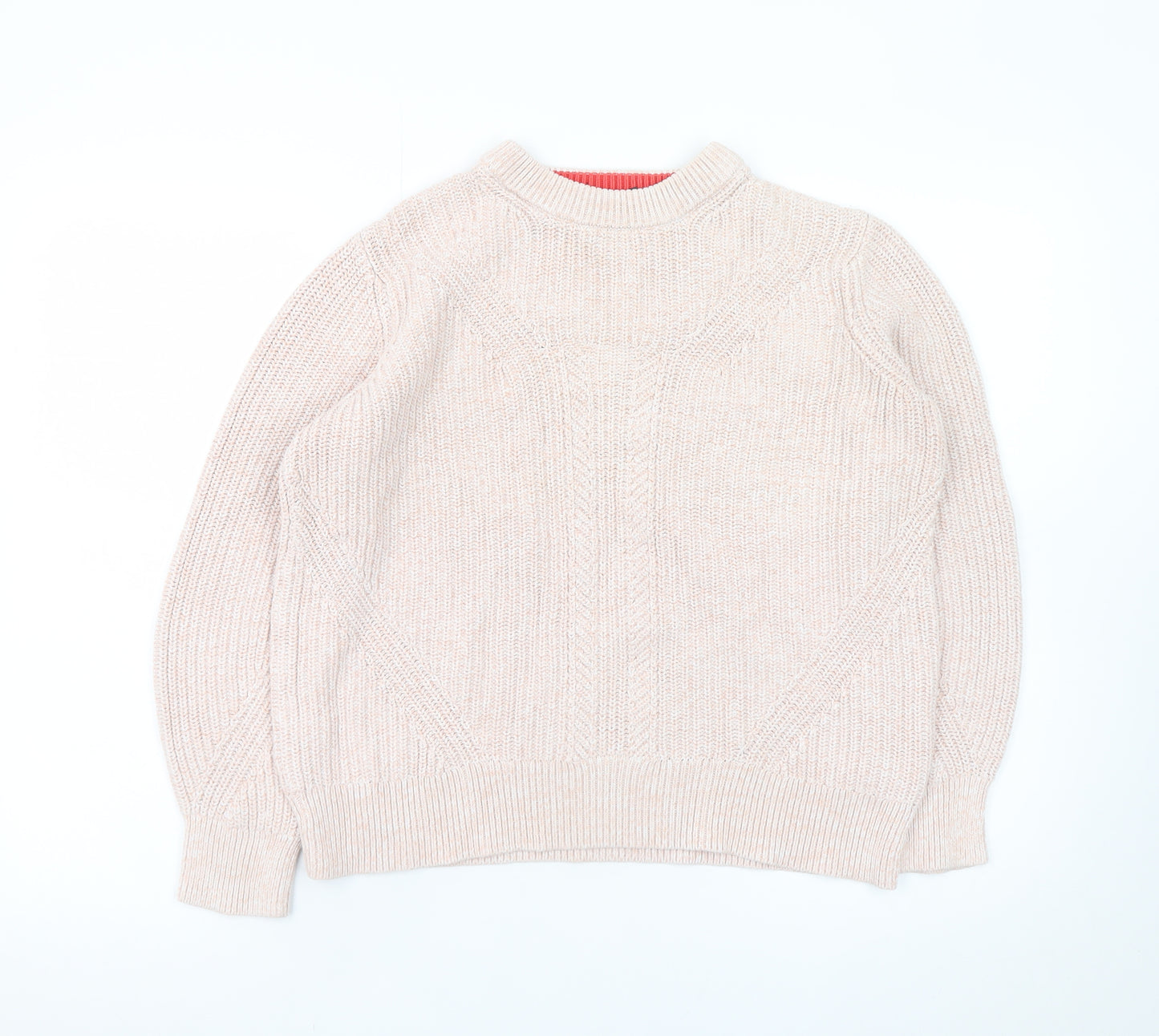Marks and Spencer Women’s Beige Cotton Cable-Knit Mock Neck Jumper M