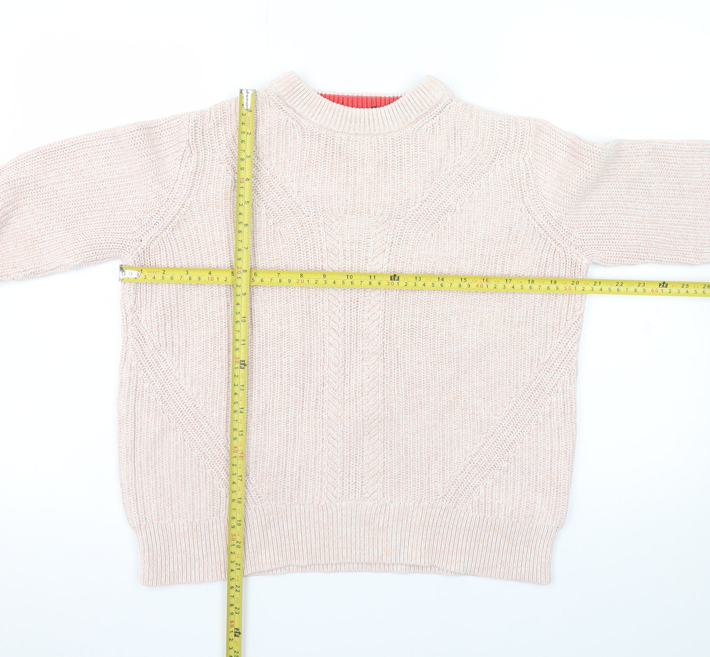 Marks and Spencer Women’s Beige Cotton Cable-Knit Mock Neck Jumper M