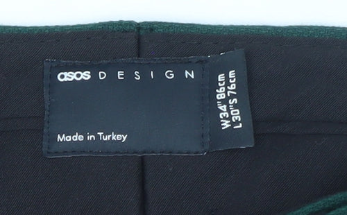ASOS Design Women Green Slim Chino Trousers Size 12
